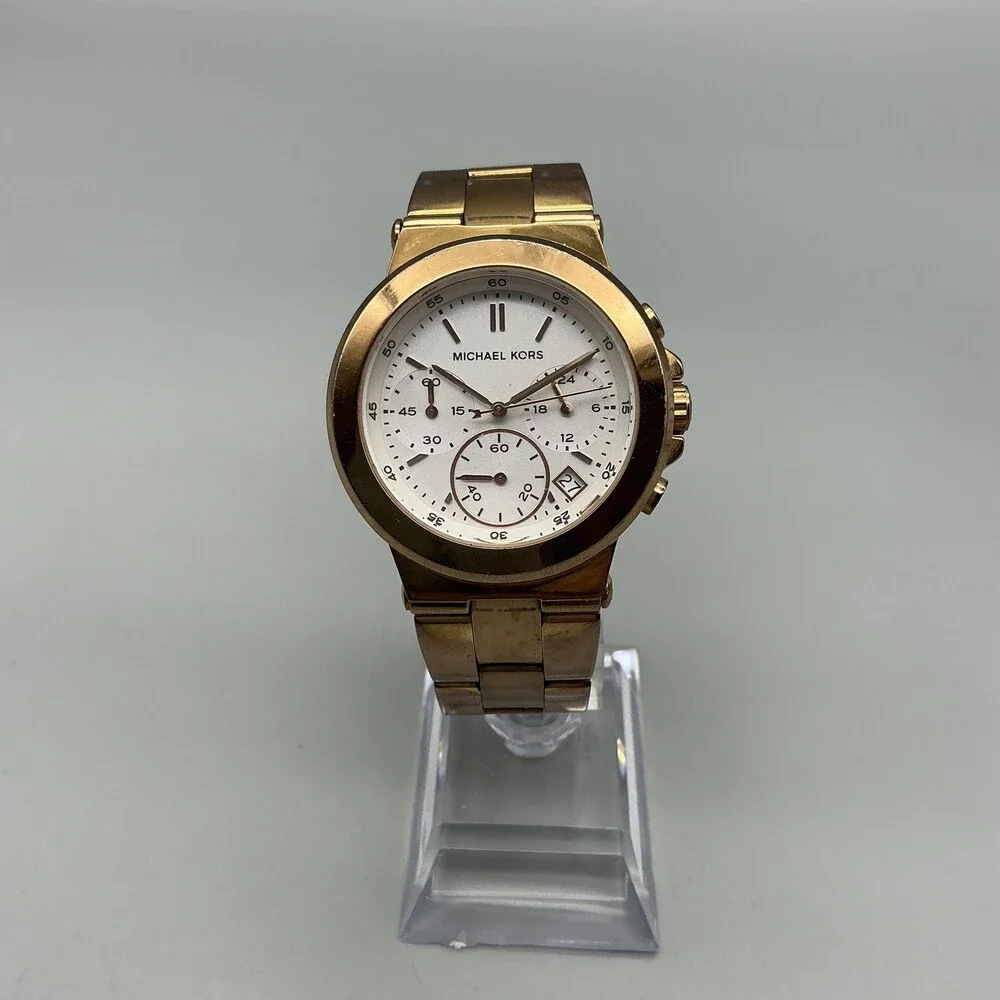 Michael Kors Womens Watch 38mm Gold Tone Chronograph MK-5223 New Battery 7" - Picture 2 of 13